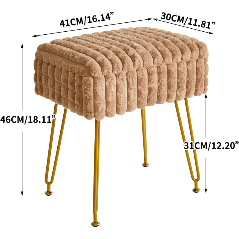 Mercer41 Rectangle Vanity Chair With Storage Space Footrest Footstool Ottoman Vanity Stool Dressing Table Chair With Anti Slip Feet For Makeup Room Bedroom Square Grid Pattern Wayfair